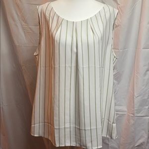 LOFT STRIPED PLEAT NECK SHELL BLOUSE